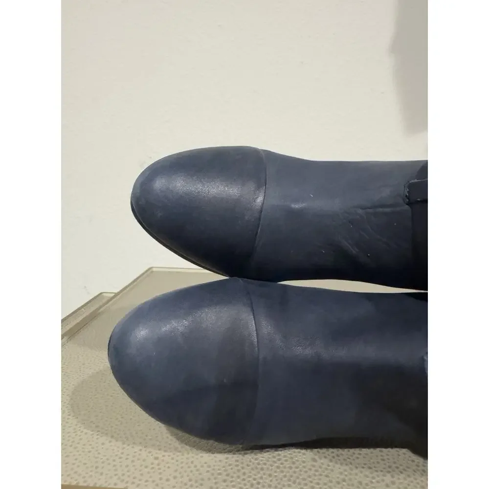 Rag & Bone Harrow Booties Navy Leather Size 40 Marine Boot Heels Blue Black